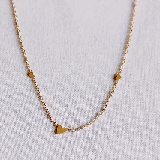 Damen Halskette mit 3 Mini-Herzen gold
