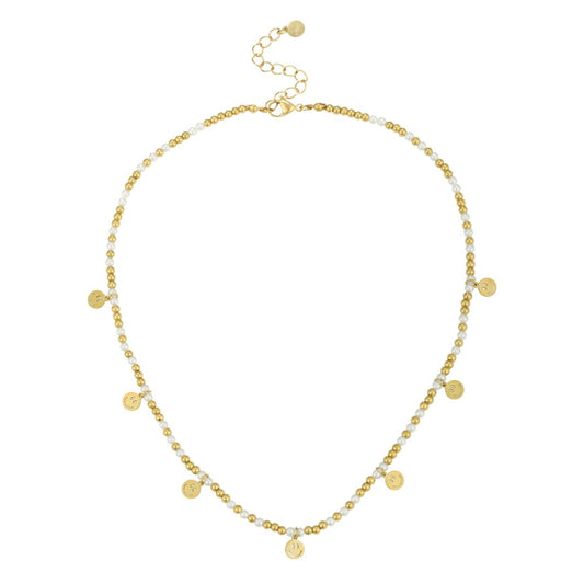 Damen Halskette Glasperlen und Smiley-Anhänger gold/weiß