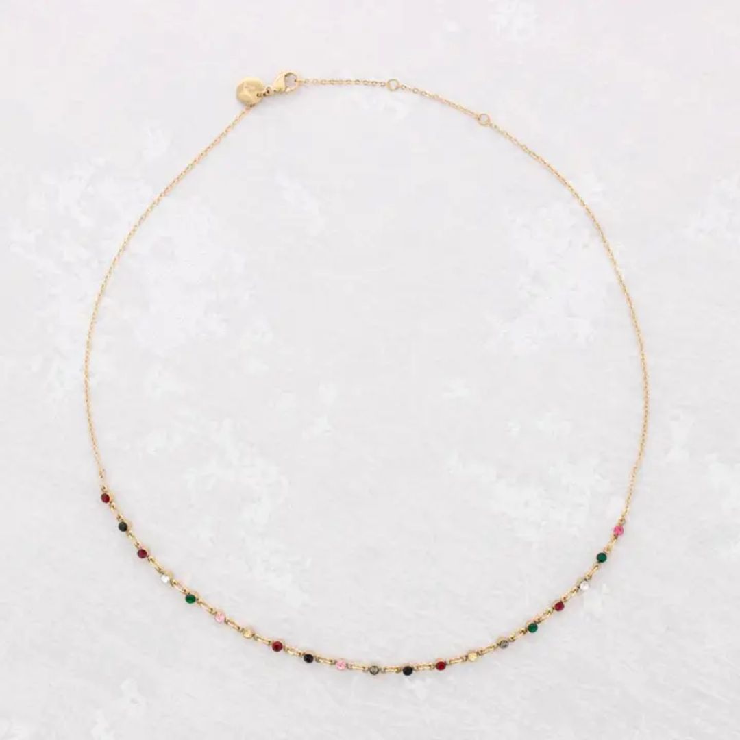 Damen Halskette mit kleinen Kristall-Perlen gold/multicolor