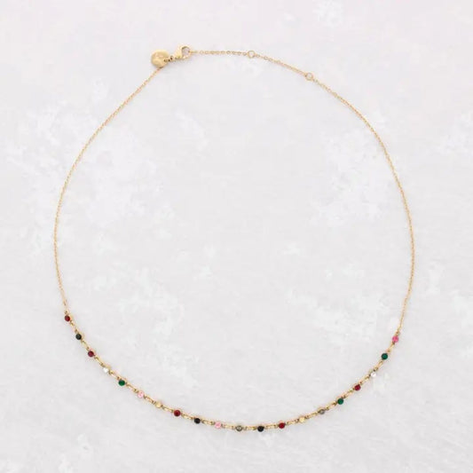 Damen Halskette mit kleinen Kristall-Perlen gold/multicolor