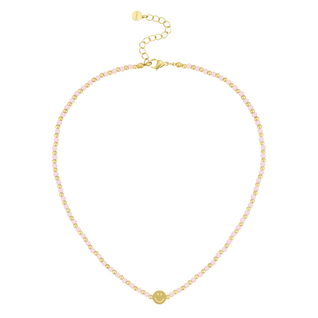 Damen Halskette 'Perlen und Smiley' gold/rosa