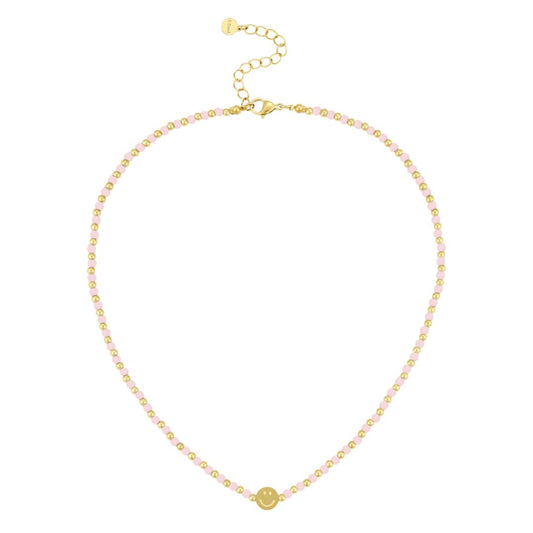 Damen Halskette 'Perlen und Smiley' gold/rosa