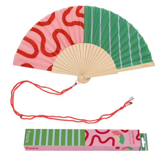 Damen Fächer 'Ondas' grün und rosa/rot