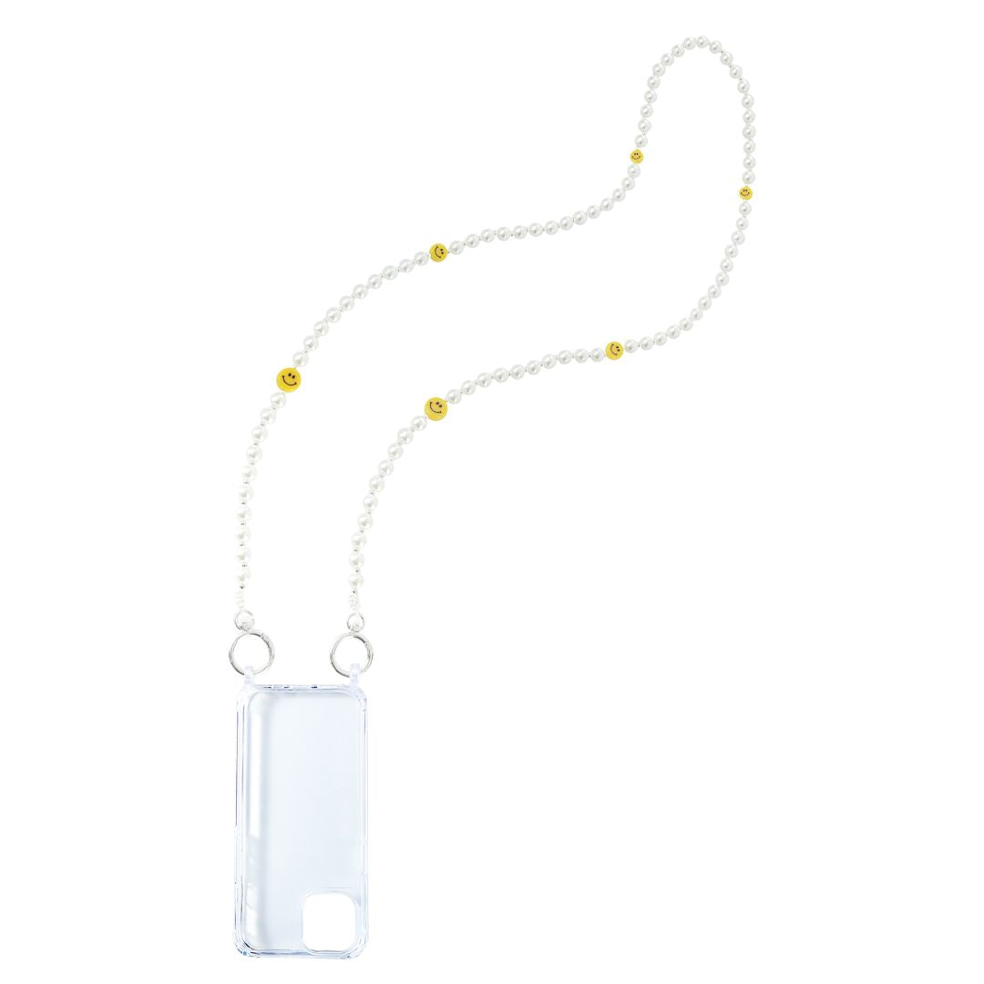 Damen Handykette aus Perlen mit Smileys silber