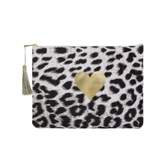 Damen Kosmetiktasche mit Herz Applikation leopard