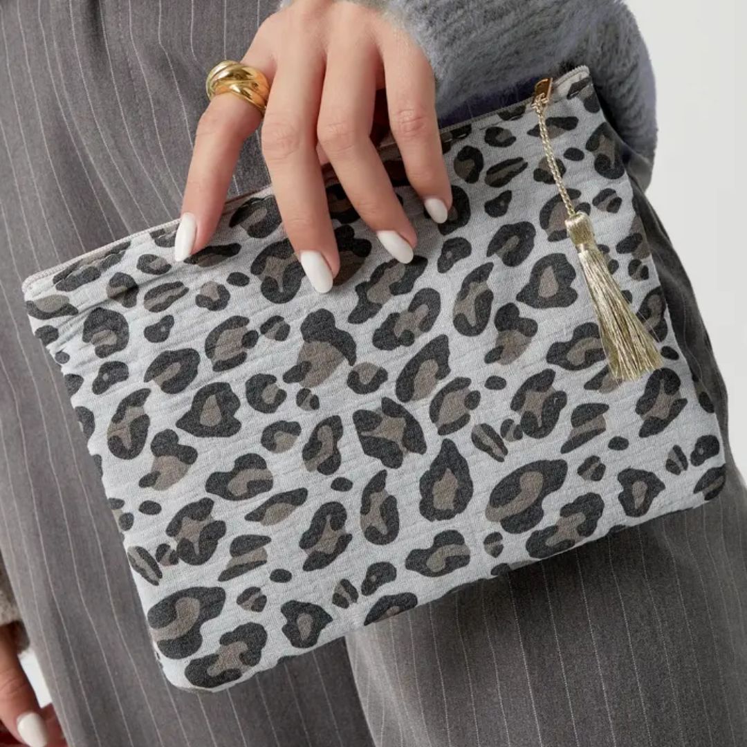 Damen Kosmetiktasche mit Leopardenprint blau