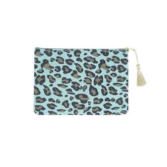 Damen Kosmetiktasche mit Leopardenprint blau