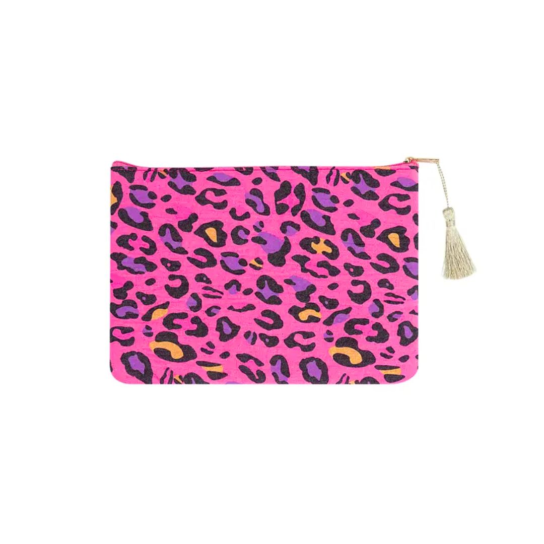 Damen Kosmetiktasche mit Leopardenprint pink