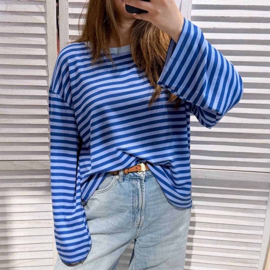 Damen T-Shirt LS gestreift blau