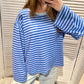 Damen T-Shirt LS gestreift blau