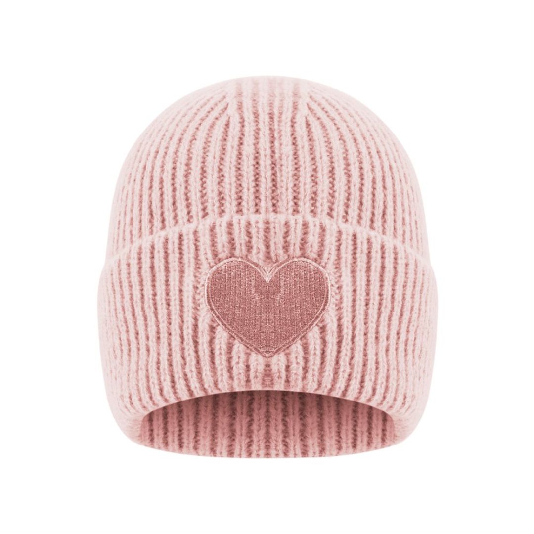 Damen Strickmütze mit Herzdetail rosa
