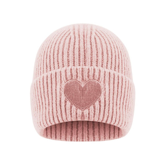 Damen Strickmütze mit Herzdetail rosa
