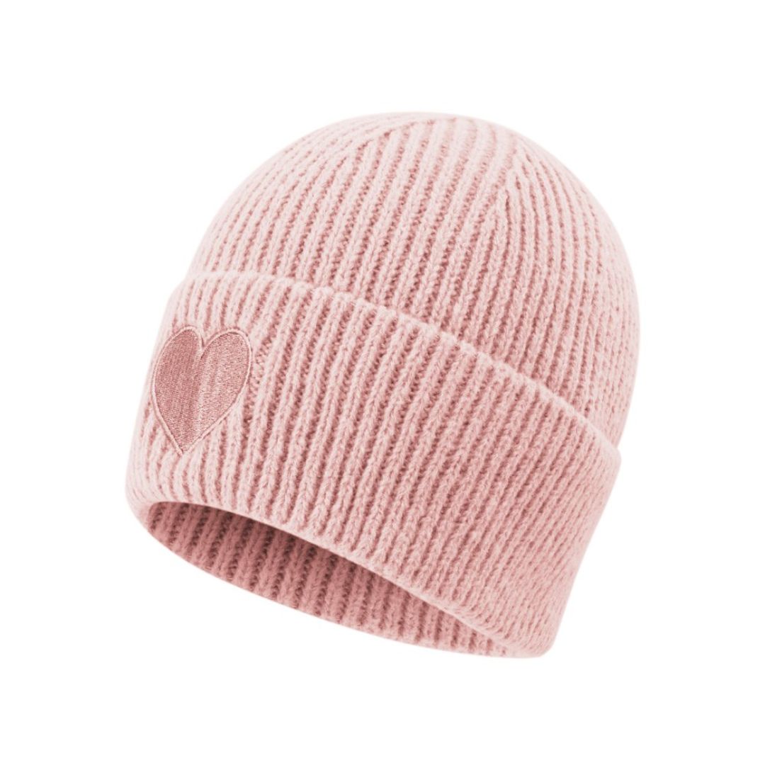 Damen Strickmütze mit Herzdetail rosa
