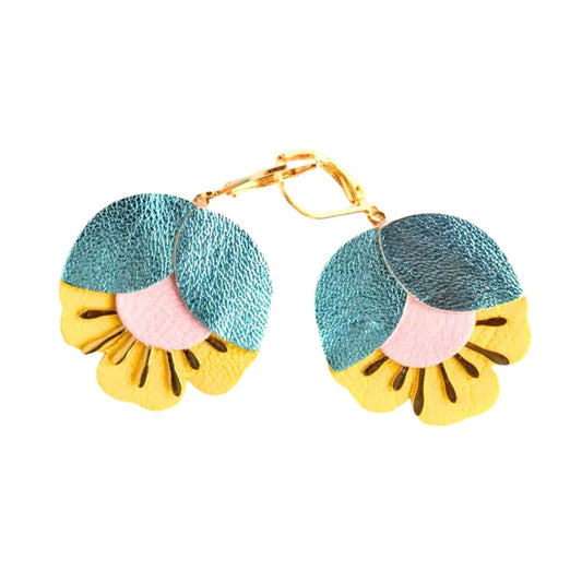 Damen Ohrringe 'Kirschblüten' metallic blau/rosa/gelb