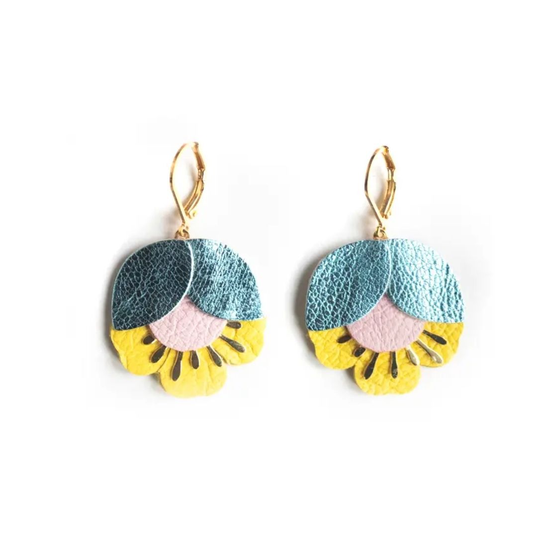 Damen Ohrringe 'Kirschblüten' metallic blau/rosa/gelb