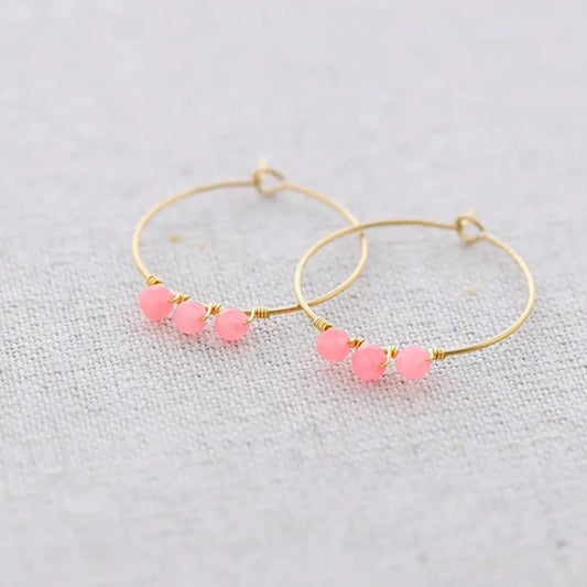 Damen Ohrringe Creolen Hoops 'Stone' rosa
