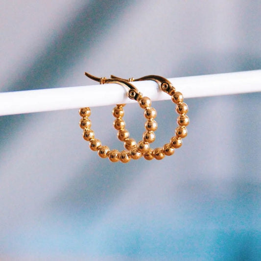 Damen Ohrringe Creolen 'Balls' 20 mm gold