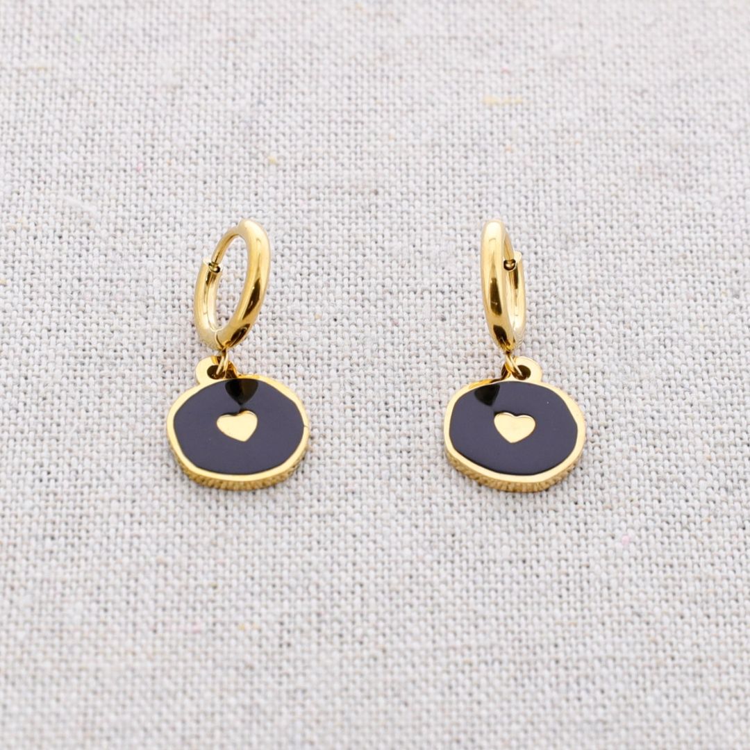 Damen Ohrringe Creolen mit Charms im Herzdesign