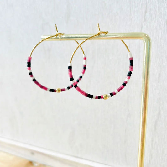 Damen Ohrringe Creolen Miyuki Perlen rosa/blau