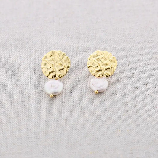 Damen Ohrringe 'Medaillon und Perle' gold/weiß