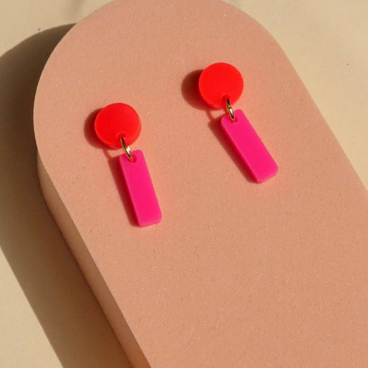 Damen Ohrringe Mini Sticks Statement Ohrringe feuerrot pink