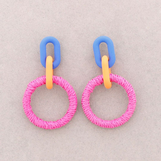 Damen Ohrringe aus Raffia-Harz pink/blau