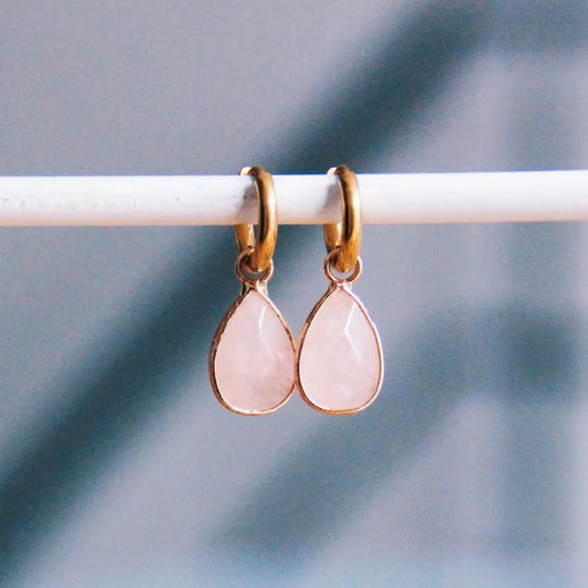 Damen Ohrringe mit tropfenförmigem Naturstein gold/rosa