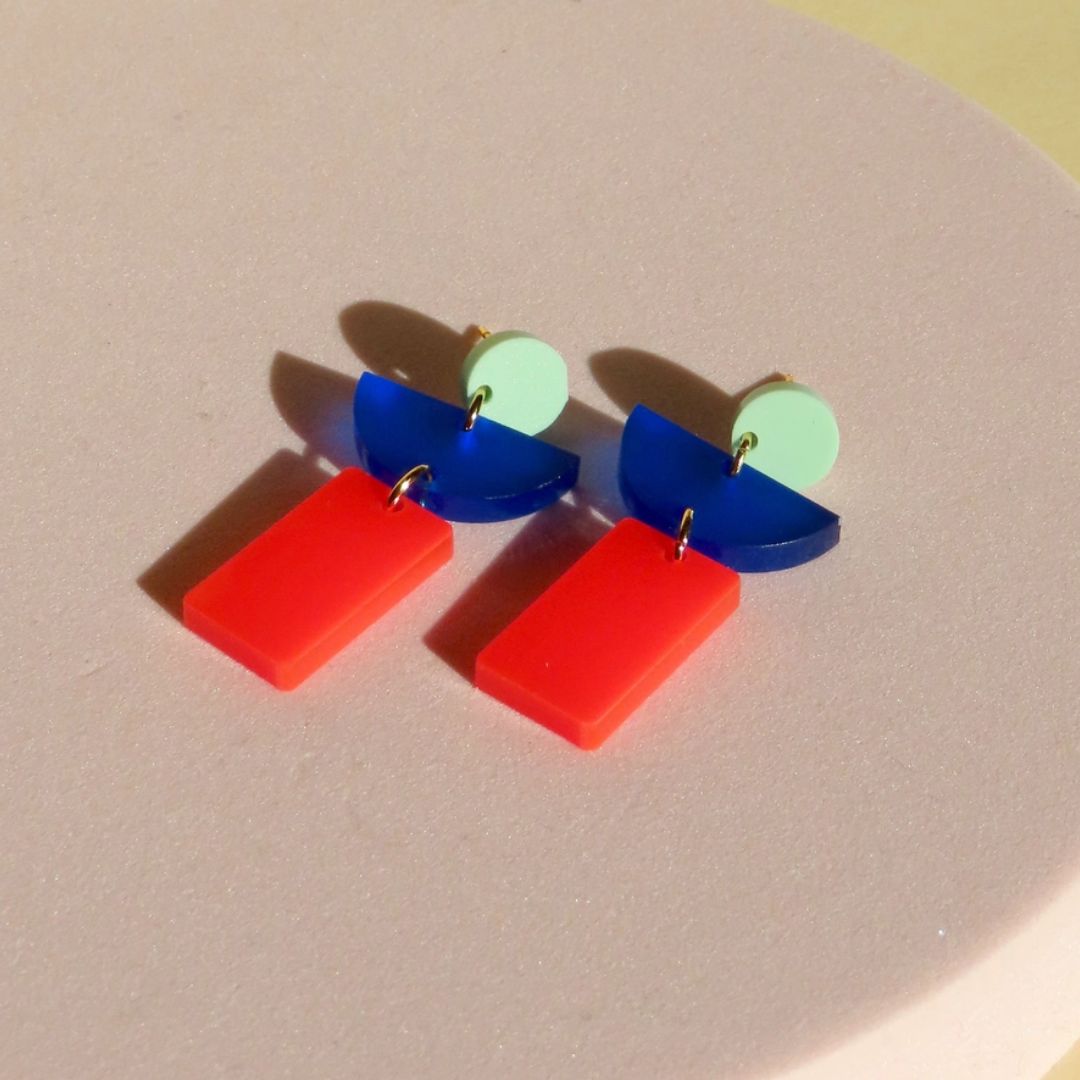 Damen Ohrringe Lille geometrische Formen grün/blau/rot