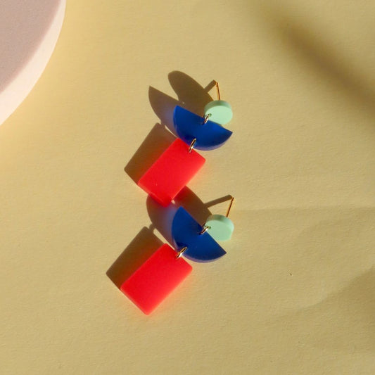 Damen Ohrringe Lille geometrische Formen grün/blau/rot