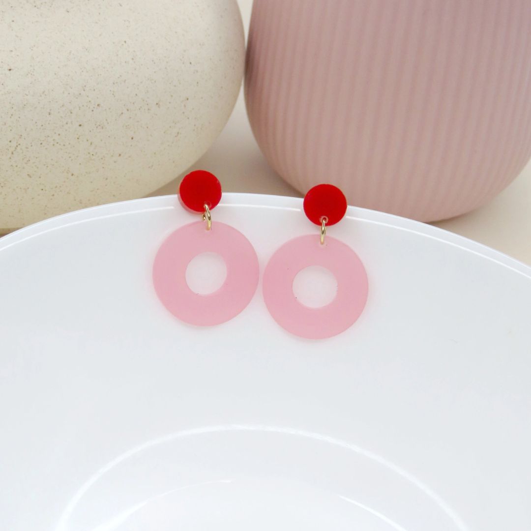 Damen Ohrstecker 'Colorblock Circle' rot & rosa