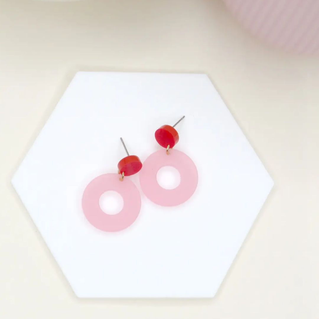 Damen Ohrstecker 'Colorblock Circle' rot & rosa