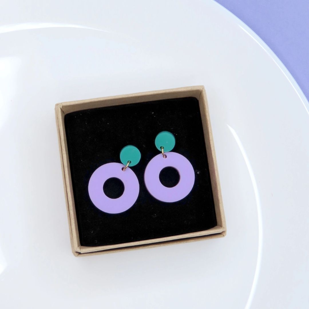 Damen Ohrstecker 'Colorblock Circle' türkis & flieder