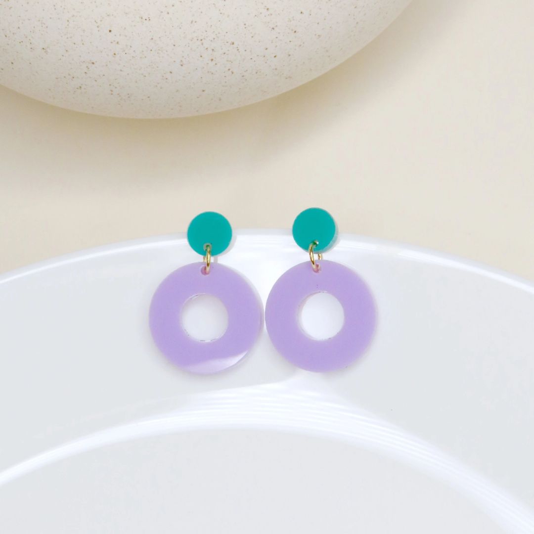 Damen Ohrstecker 'Colorblock Circle' türkis & flieder