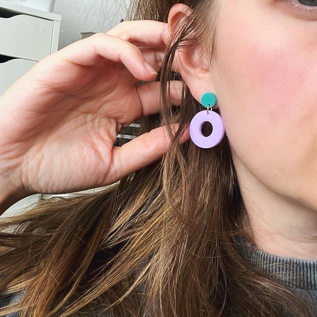 Damen Ohrstecker 'Colorblock Circle' türkis & flieder