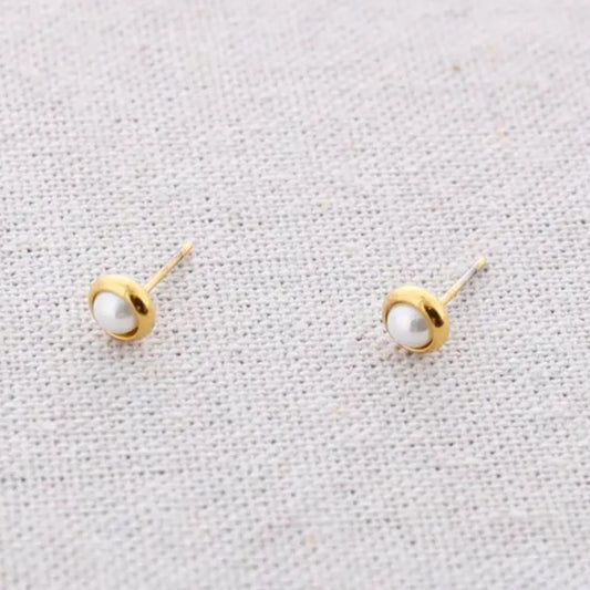 Damen Ohrringe Druck Ring mit Perle gold