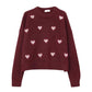 Damen Pullover burgunderrot mit gestreiften Herzen