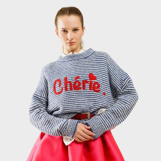 Damen Pullover 'Chérie' gestreift blau/weiß