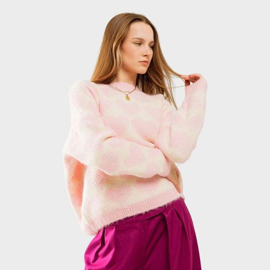 Damen Pullover 'Heartful' pastell rosa/gelb