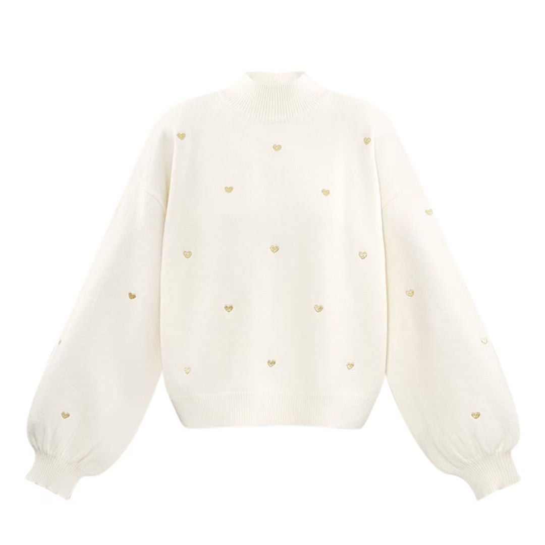 Damen Pullover 'Hearts' ecru/gold