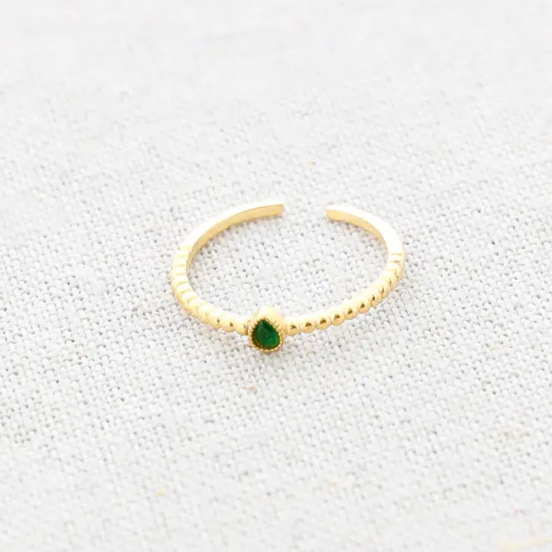 Damen Ring offen gold mit kleinem Schmuckstein grün