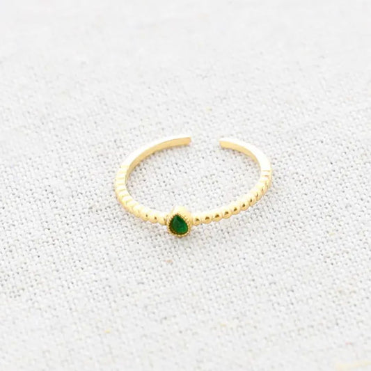 Damen Ring offen gold mit kleinem Schmuckstein grün