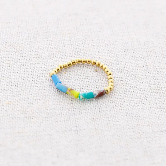 Damen Ring elastisch mit Tube Steinen gold/aqua