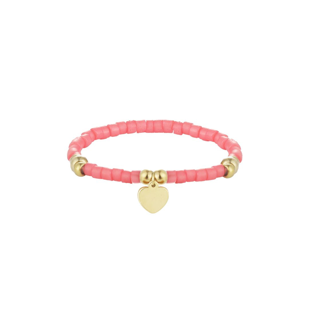 Damen Glasperlenring rosa mit Herzanhänger