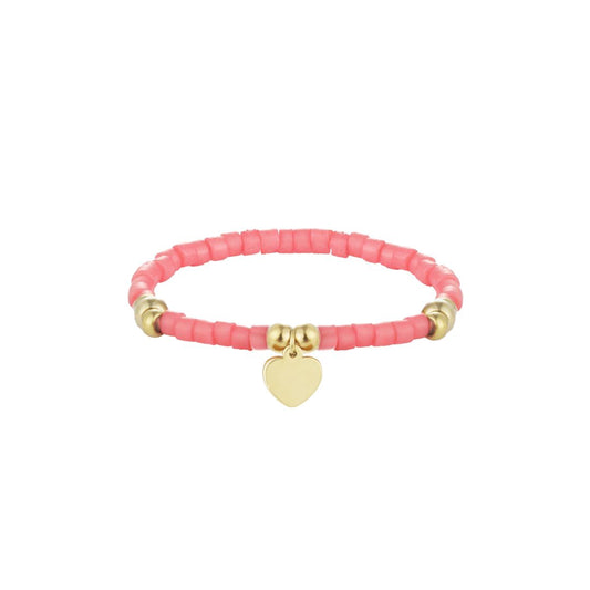 Damen Glasperlenring rosa mit Herzanhänger
