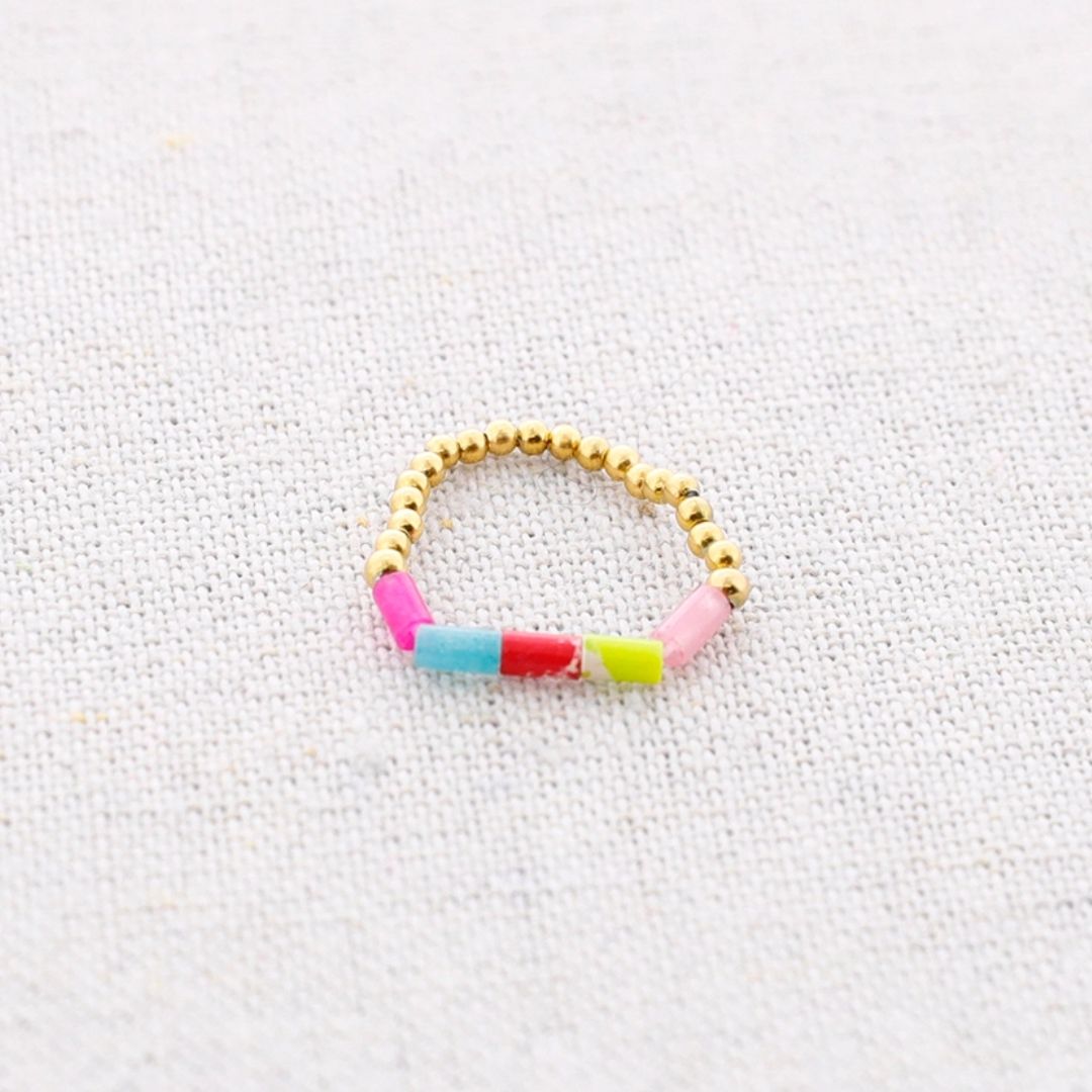 Damen Ring elastisch mit Tube Steinen gold/colorful