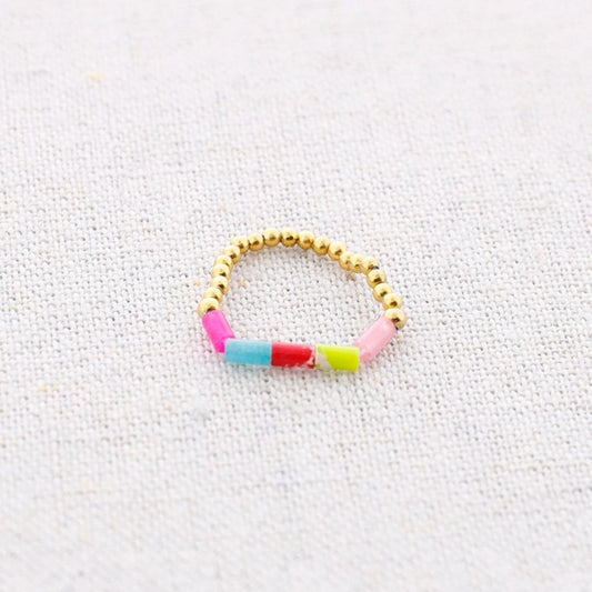 Damen Ring elastisch mit Tube Steinen gold/colorful