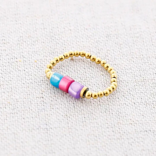 Damen Ring elastisch mit Tube Steinen gold/multicolor