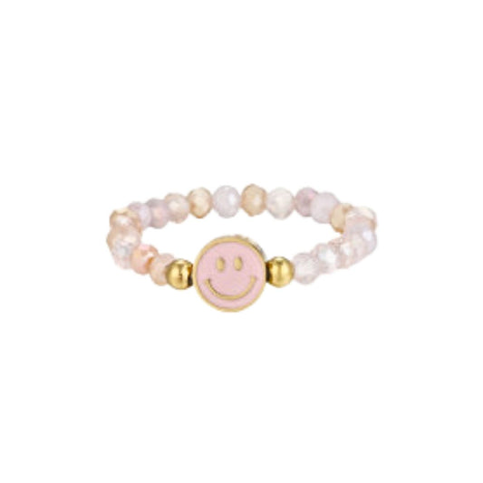 Elastischer Damen Perlen-Ring 'Smiley' rosa