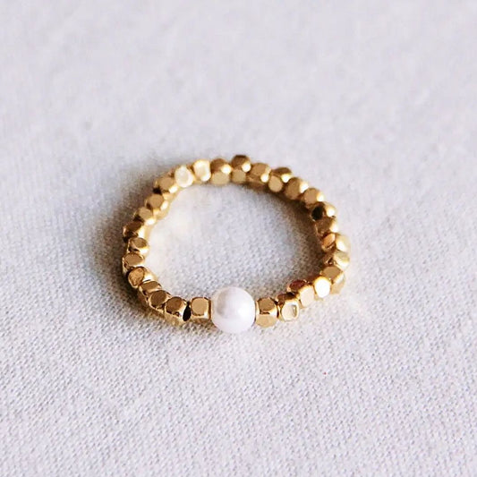 Elastischer Damen Ring mit Naturstein Perle