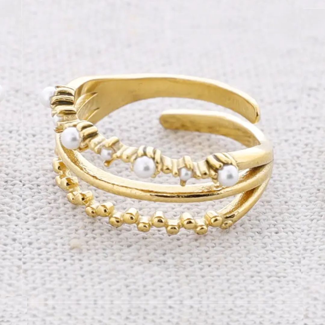 Damen Ring 'Stripes Pearls' gold